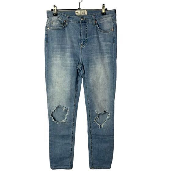 Free People Light Wash High Rise Busted Knee Skinny Jeans 29 - Picture 2 of 5